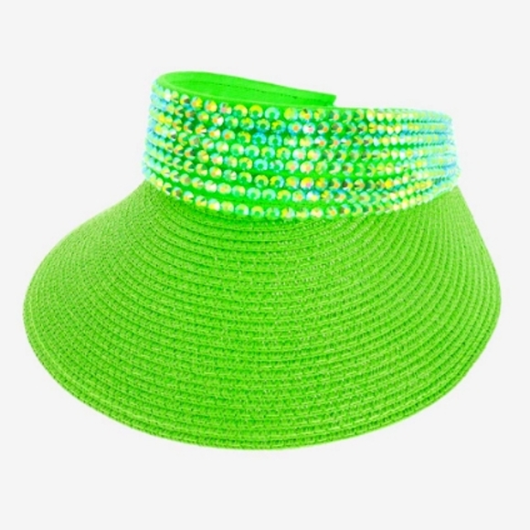??NWT  Fabulous  Rhinestone Crystal Studded Accent Yellow Visor Hat Cap main image 6